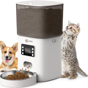 Ciays Automatic Cat Feeder, 6L, White, Plastic and Stainless Steel, Dispenses Up to 20 Portions, 6 Meals Per Day, with Distribution Alarms for Small to Medium Cats and Dogs